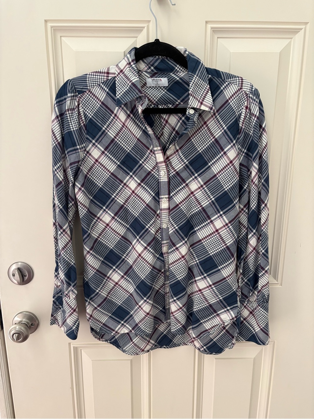 Untuckit Women's Blue Plaid Long Sleeve Shirt Size 2